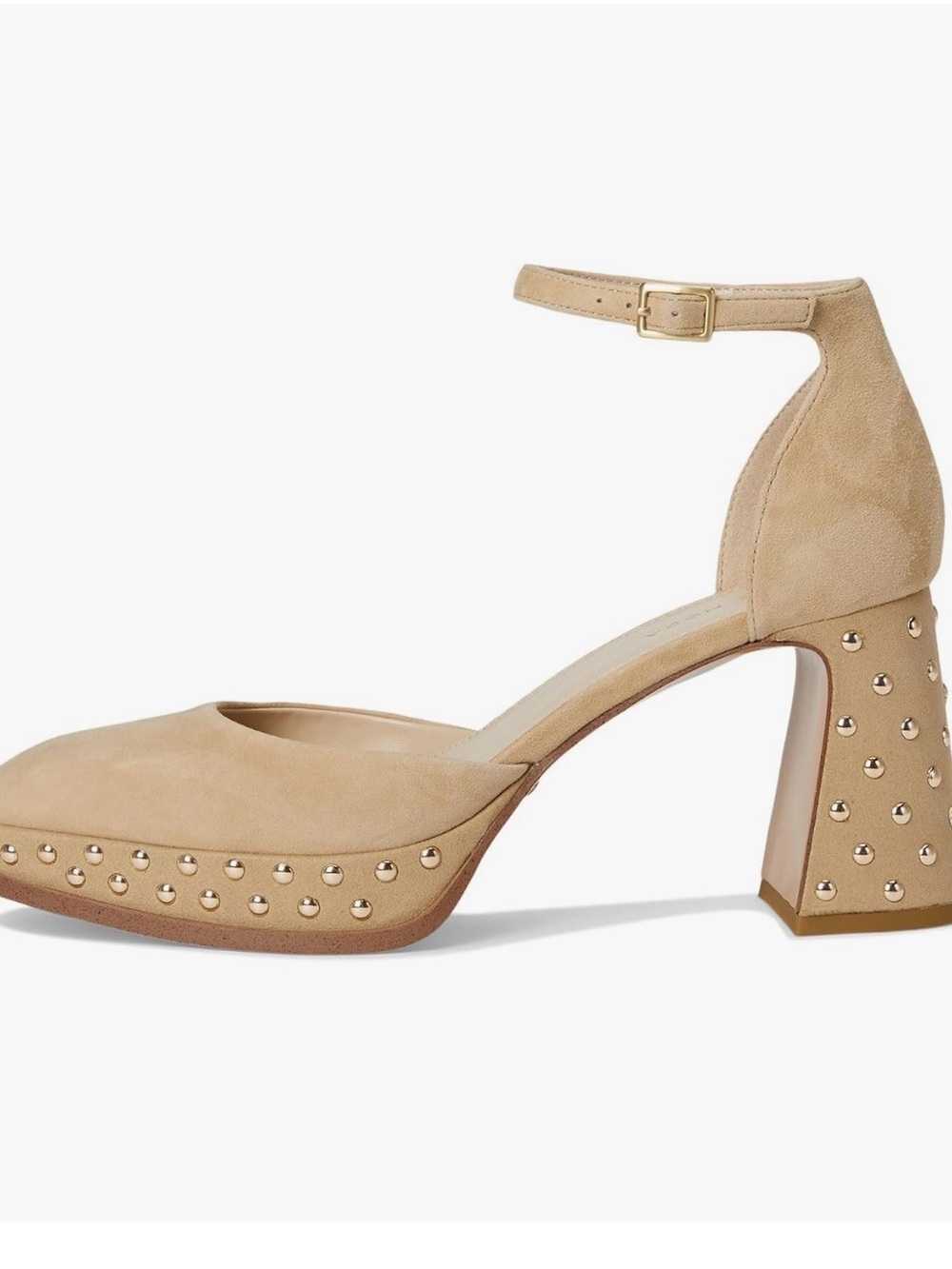 Pelle Moda Tan Suede Stud-Trim Platform Ankle-Strap Heels